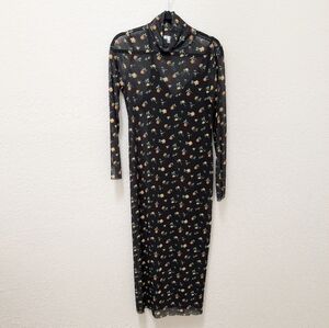 AFRM Marni Turtleneck Long Sleeve Mesh Dress - Yellow Rose